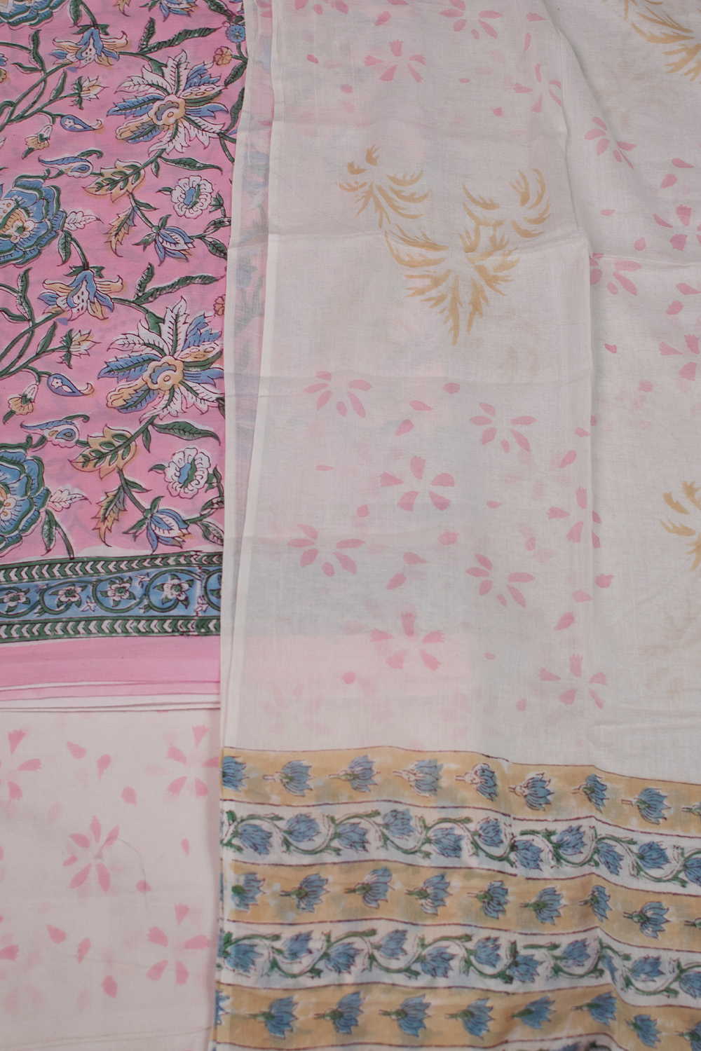Pink Floral Block Printed Mul Cotton Suit - Image 3