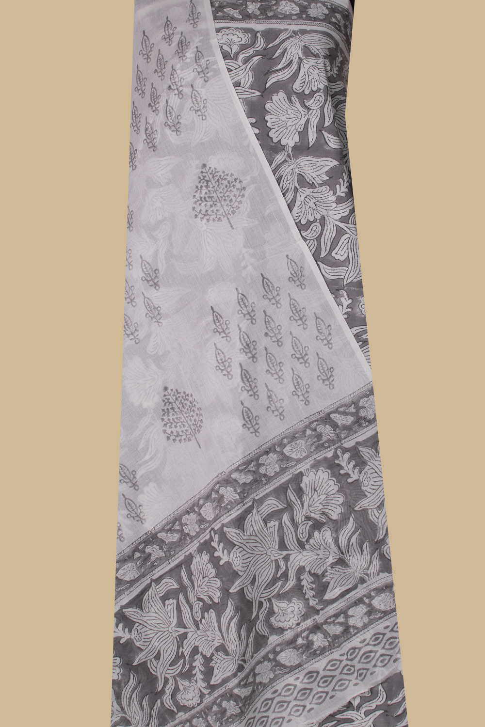 Grey Florals Block Printed Mul Cotton Suit