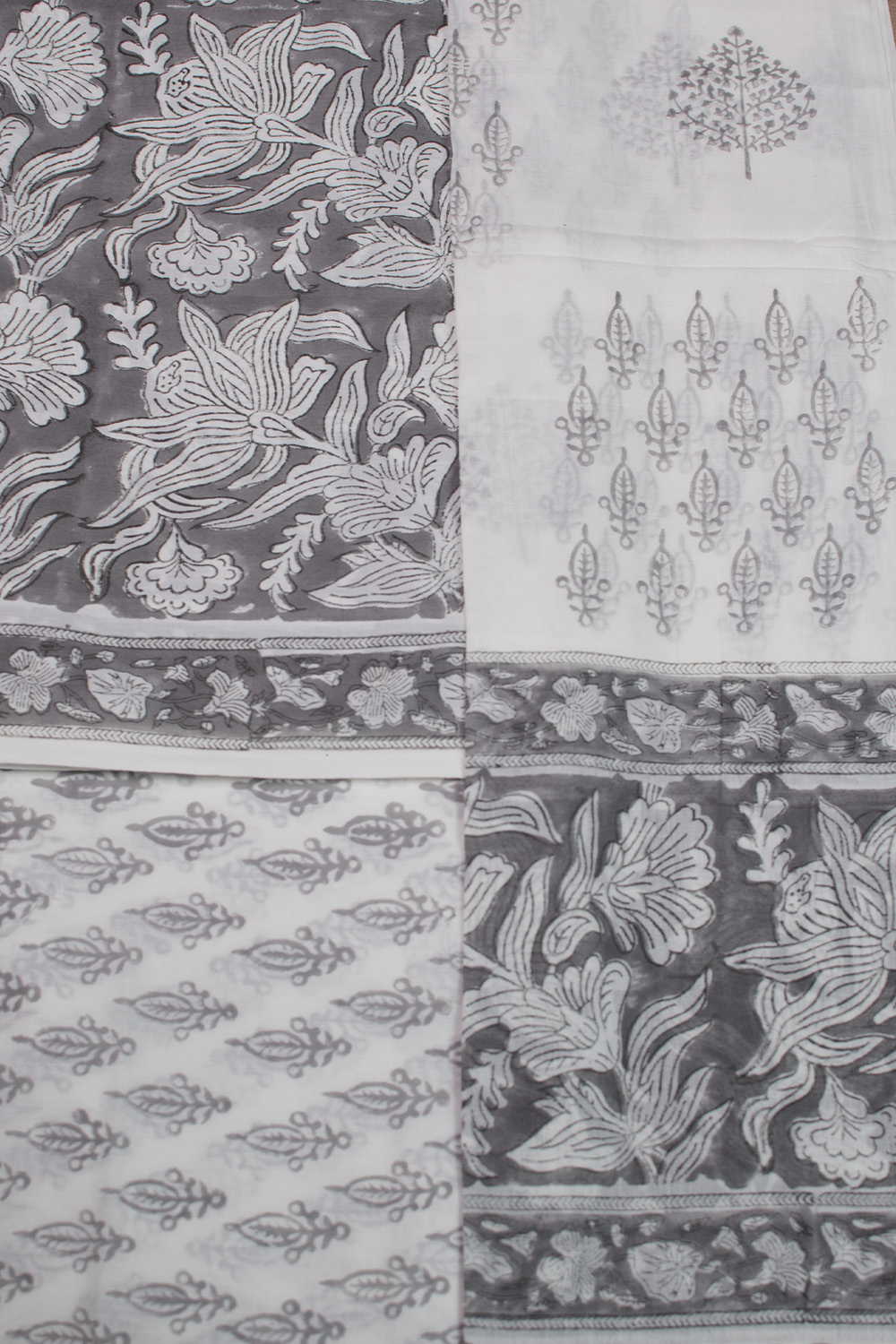Grey Florals Block Printed Mul Cotton Suit - Image 3