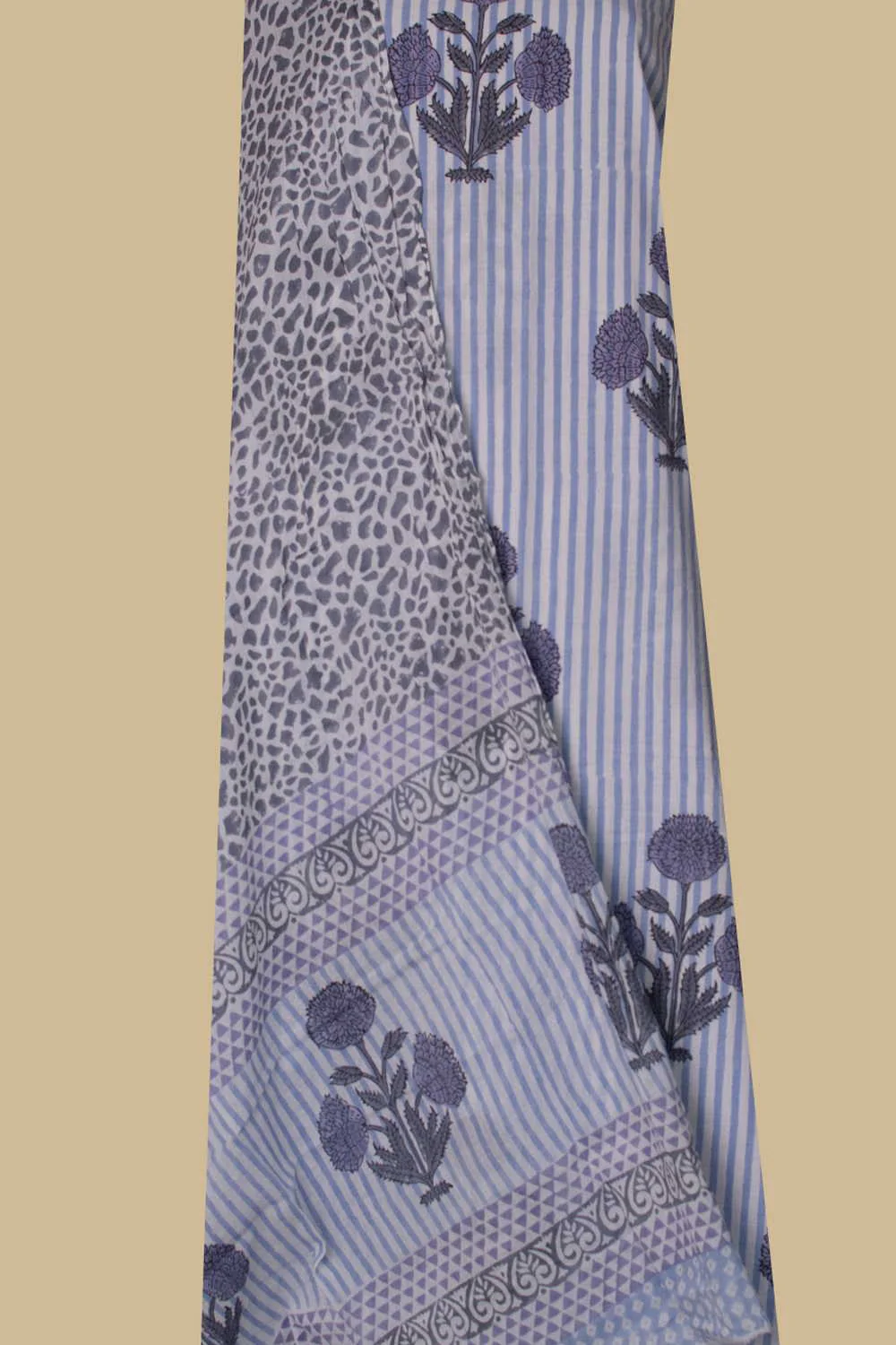 Stripes on Cream Block Printed Mul Cotton Suit