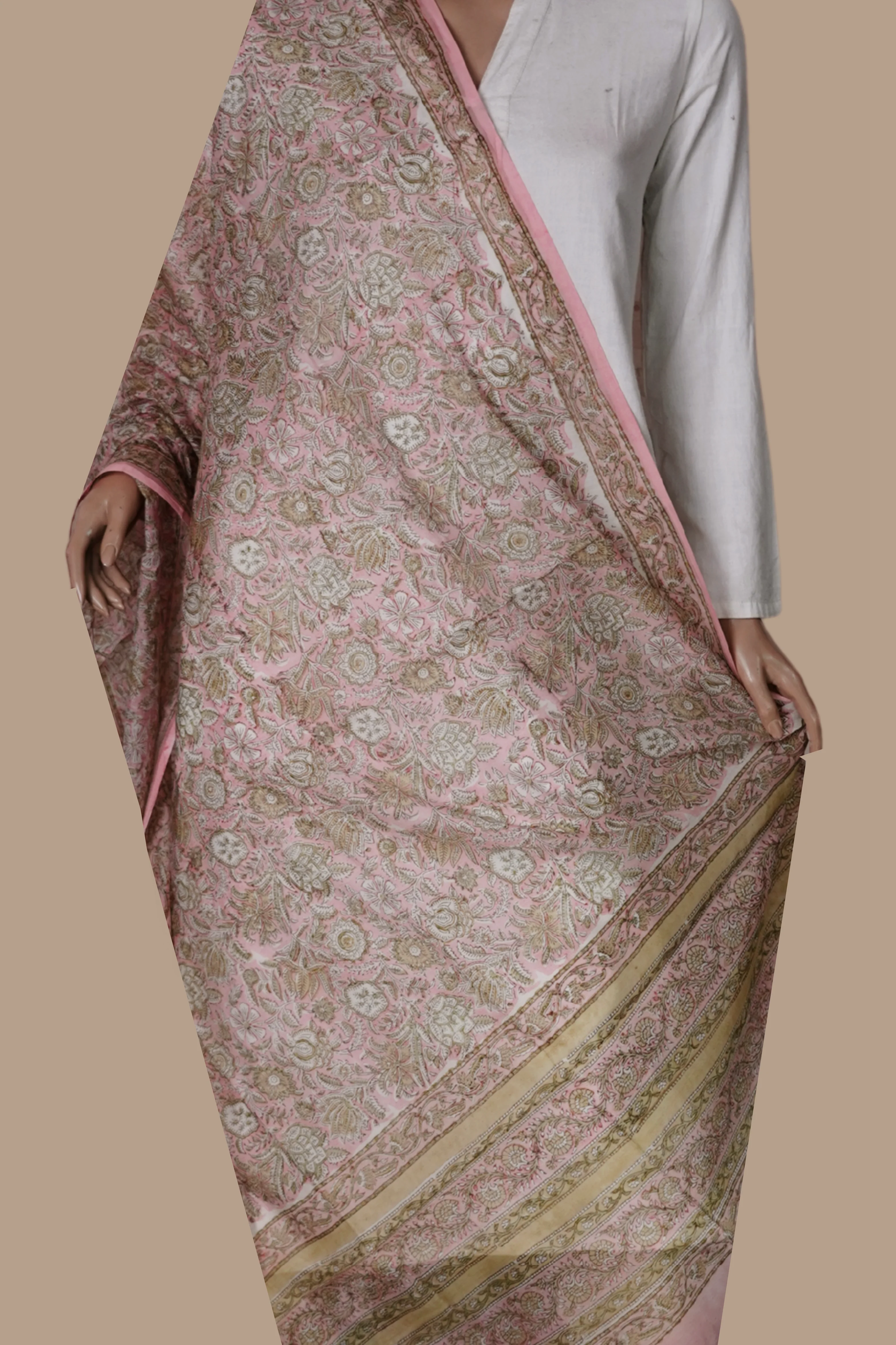 Floral Garden Block Printed Chanderi Mul Dupatta