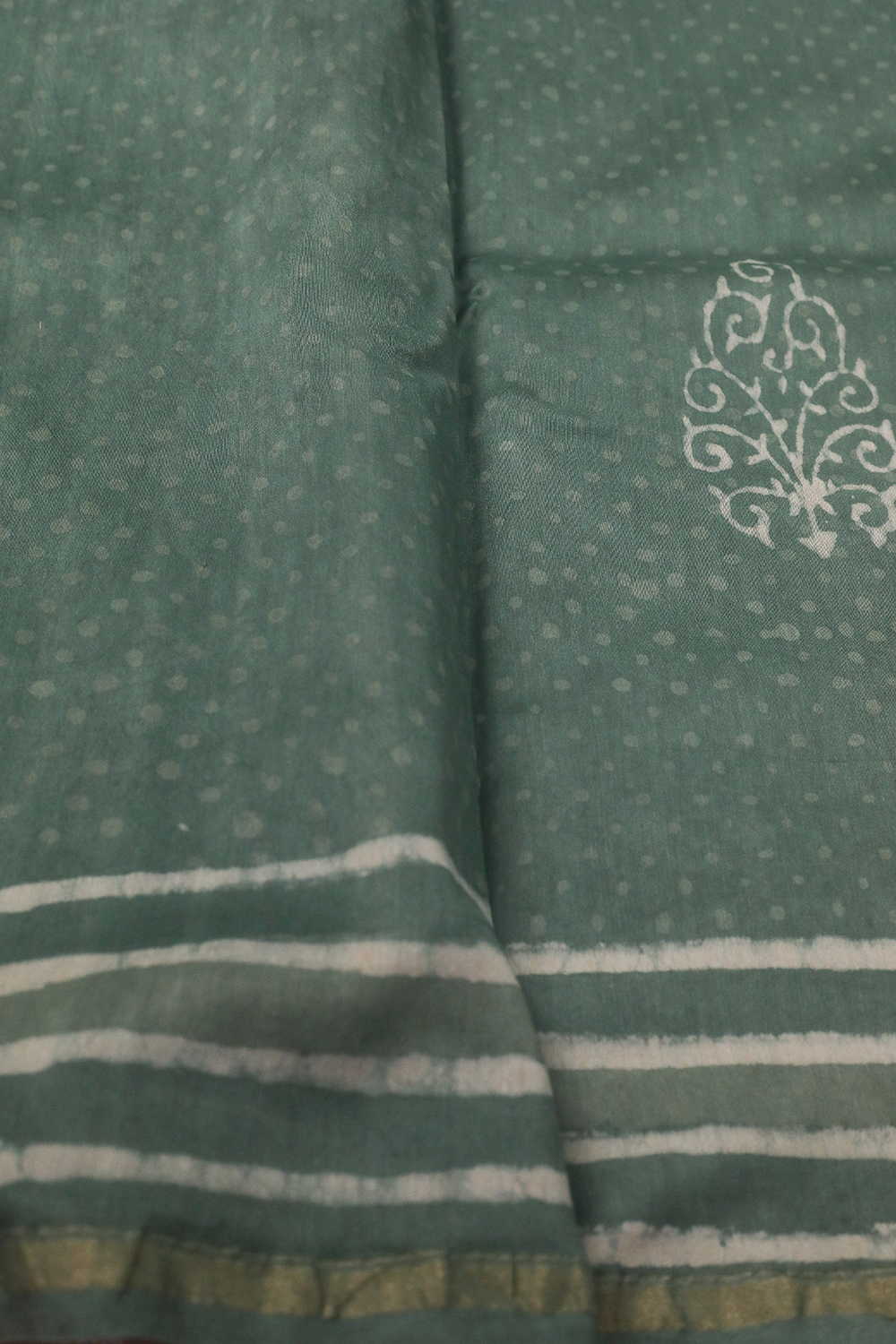 Motifs on Green Block Printed Silk Cotton saree - Image 4