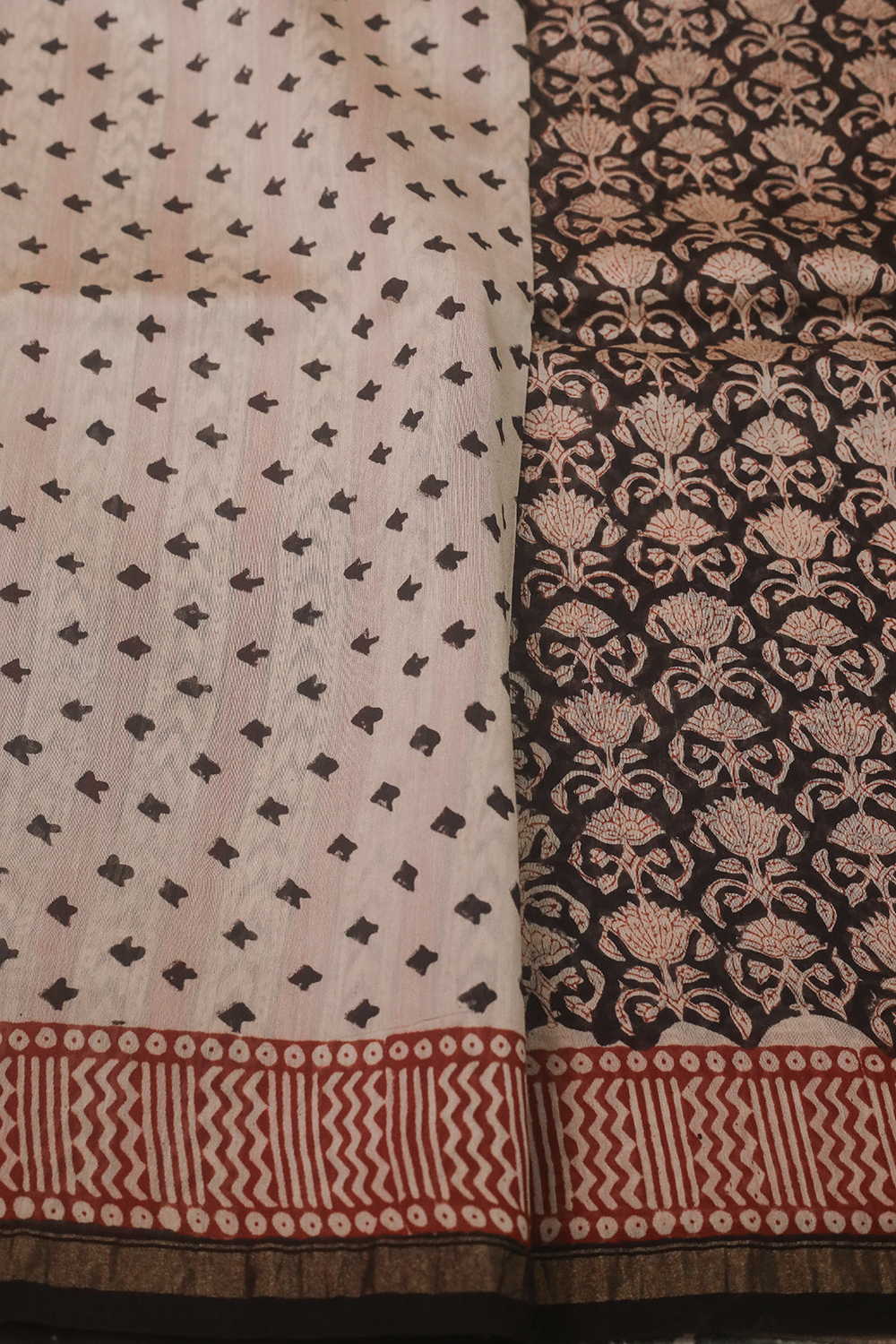 Black - Block Printed Silk Cotton saree - Image 4