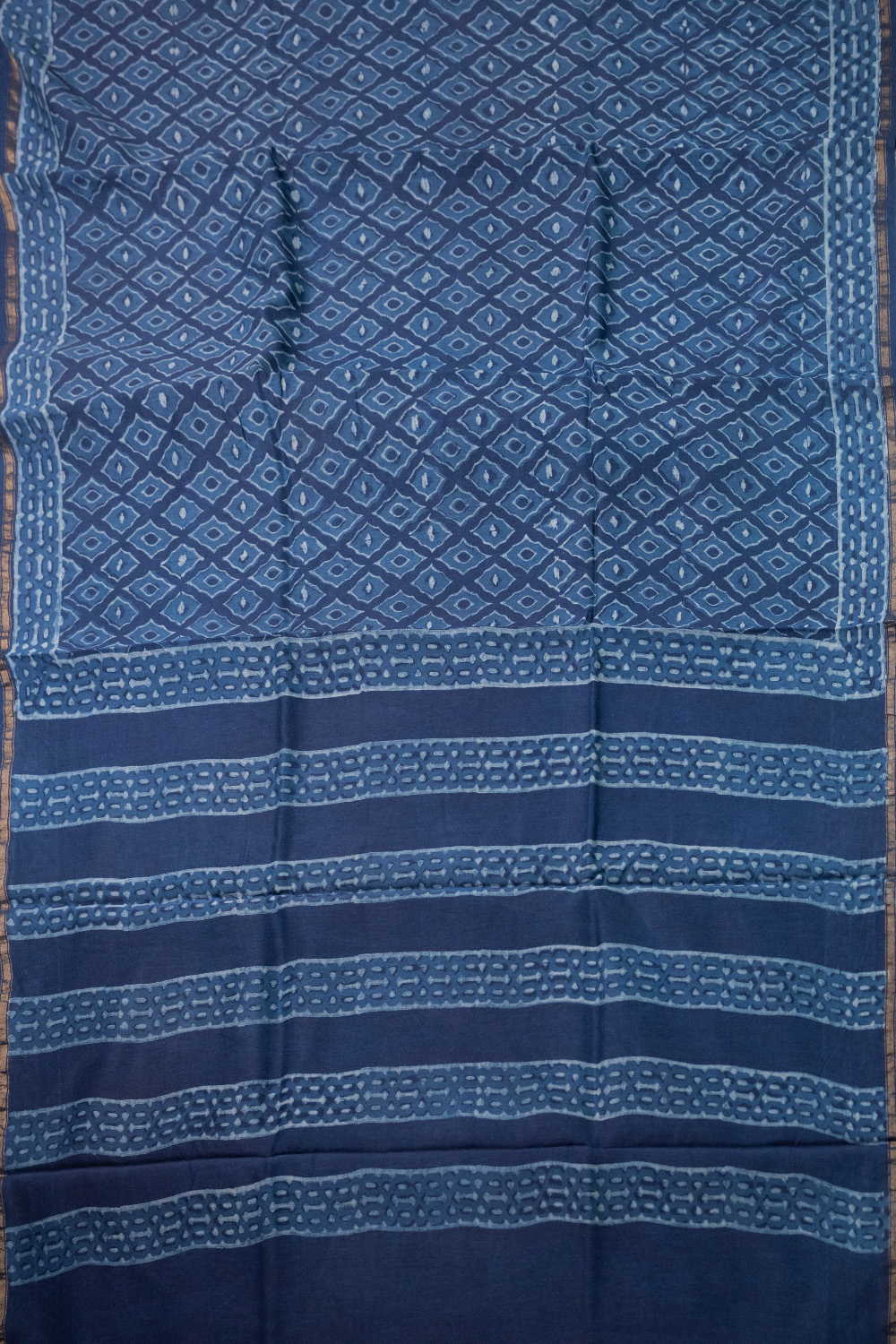 Patterned on Indigo Block Printed Chanderi Silk Cotton saree - Image 2