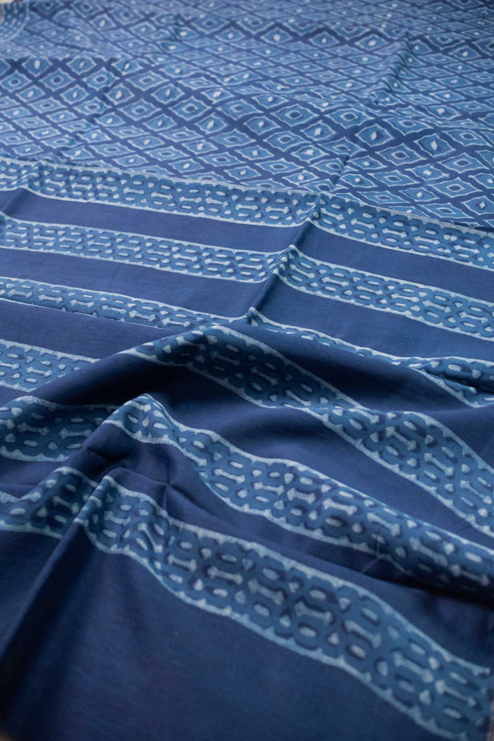 Patterned on Indigo Block Printed Chanderi Silk Cotton saree - Image 3