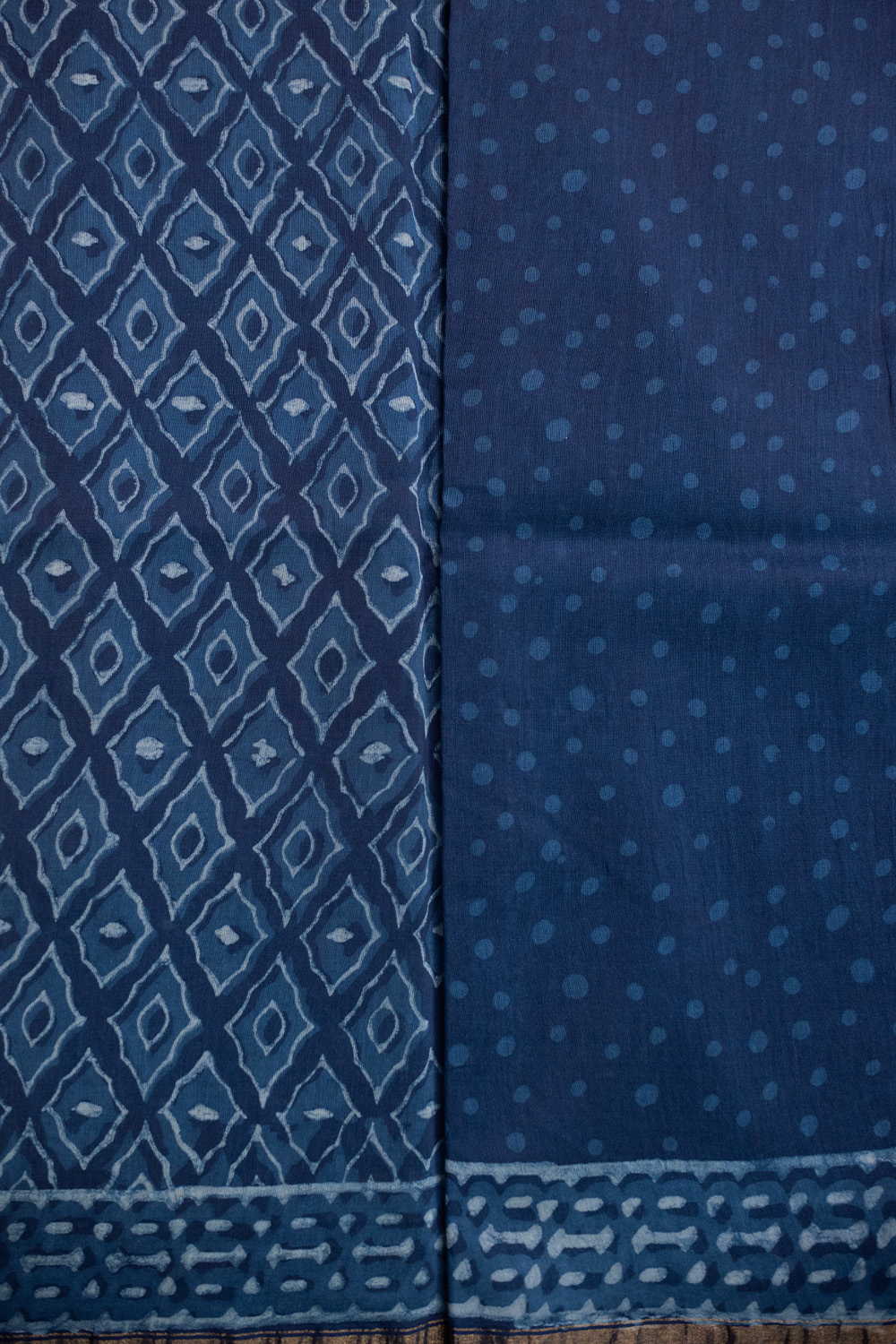 Patterned on Indigo Block Printed Chanderi Silk Cotton saree - Image 4