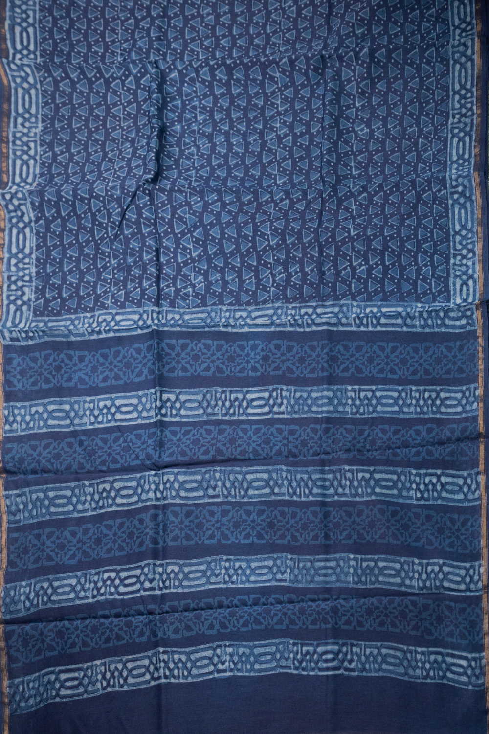 Dark Indigo Block Printed Chanderi Silk Cotton saree - Image 2