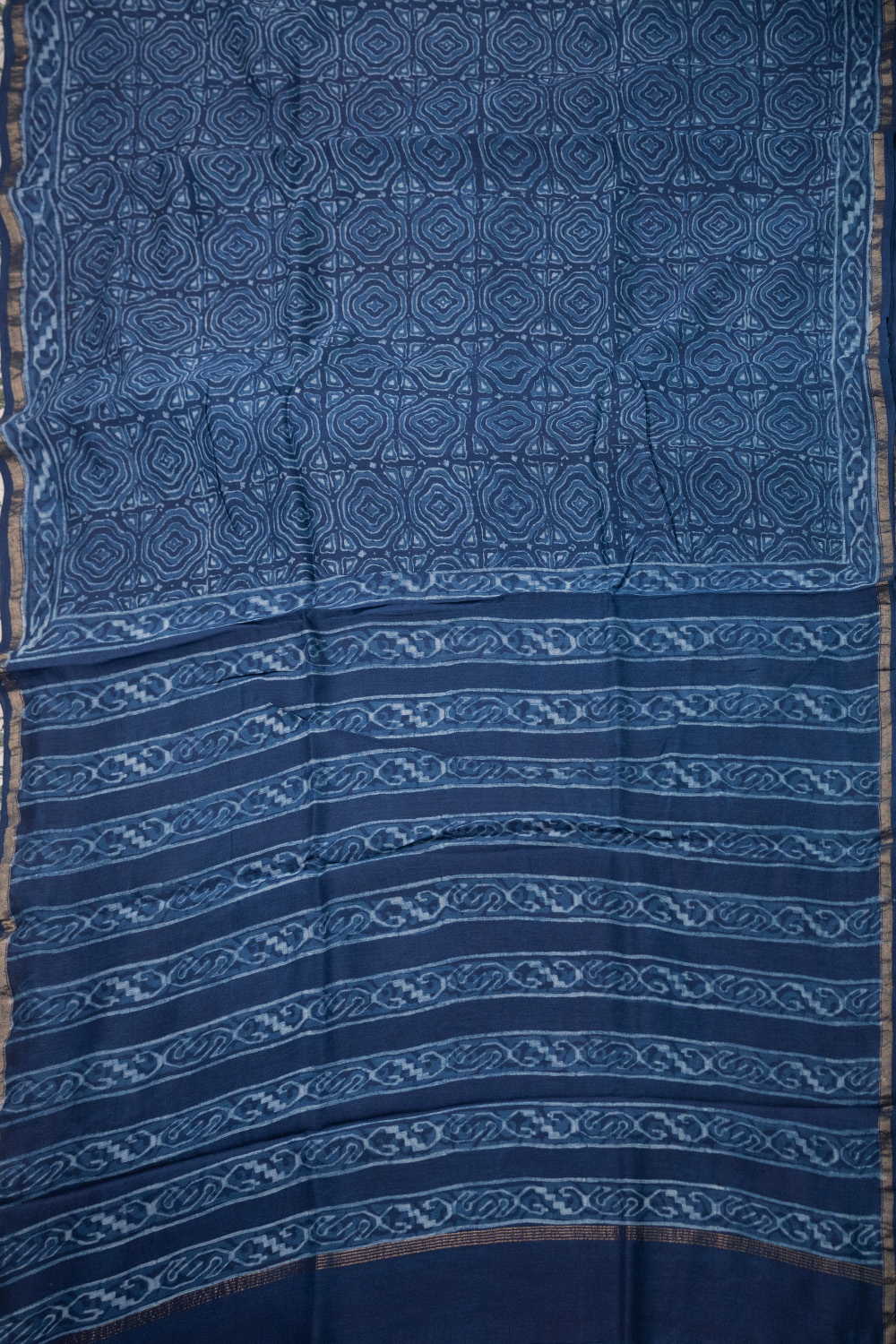 Indigo Block Printed Chanderi Silk Cotton saree - Image 2