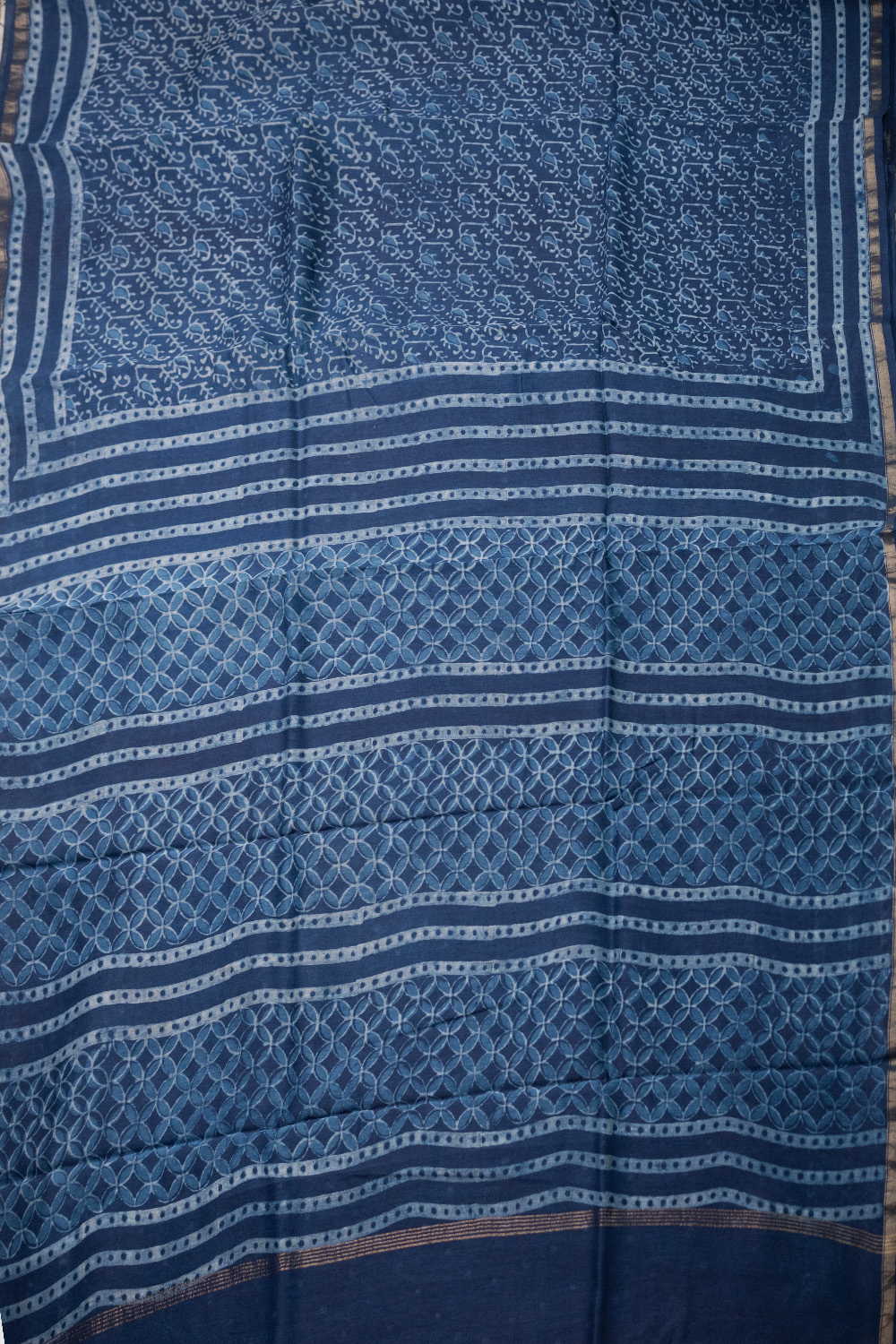 Indigo Pattern Play Block Printed Chanderi Silk Cotton saree - Image 2