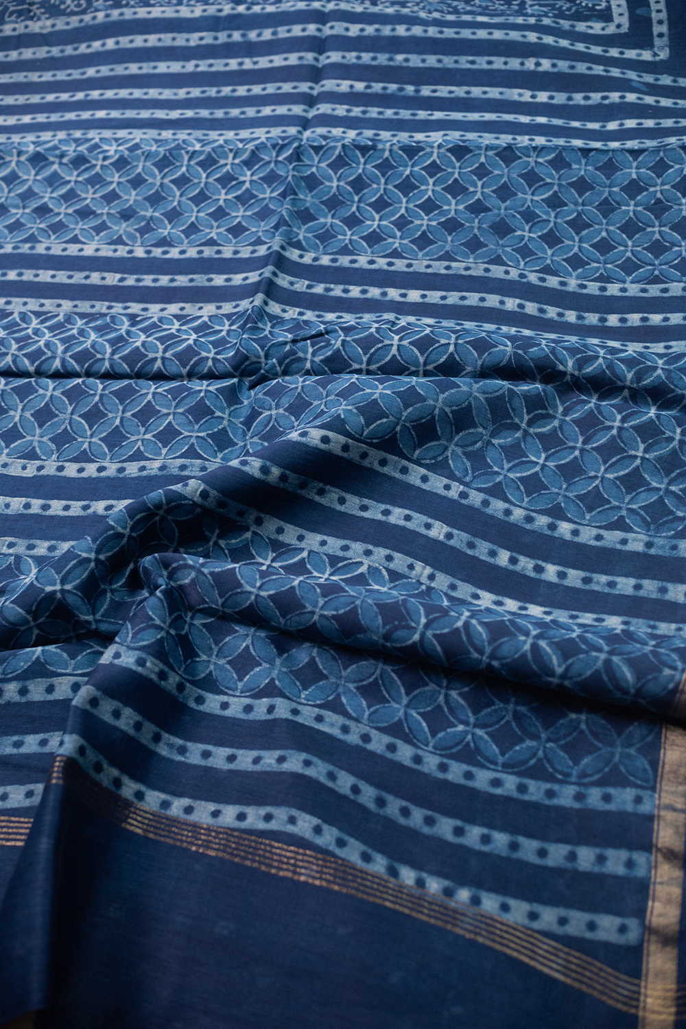 Indigo Pattern Play Block Printed Chanderi Silk Cotton saree - Image 3