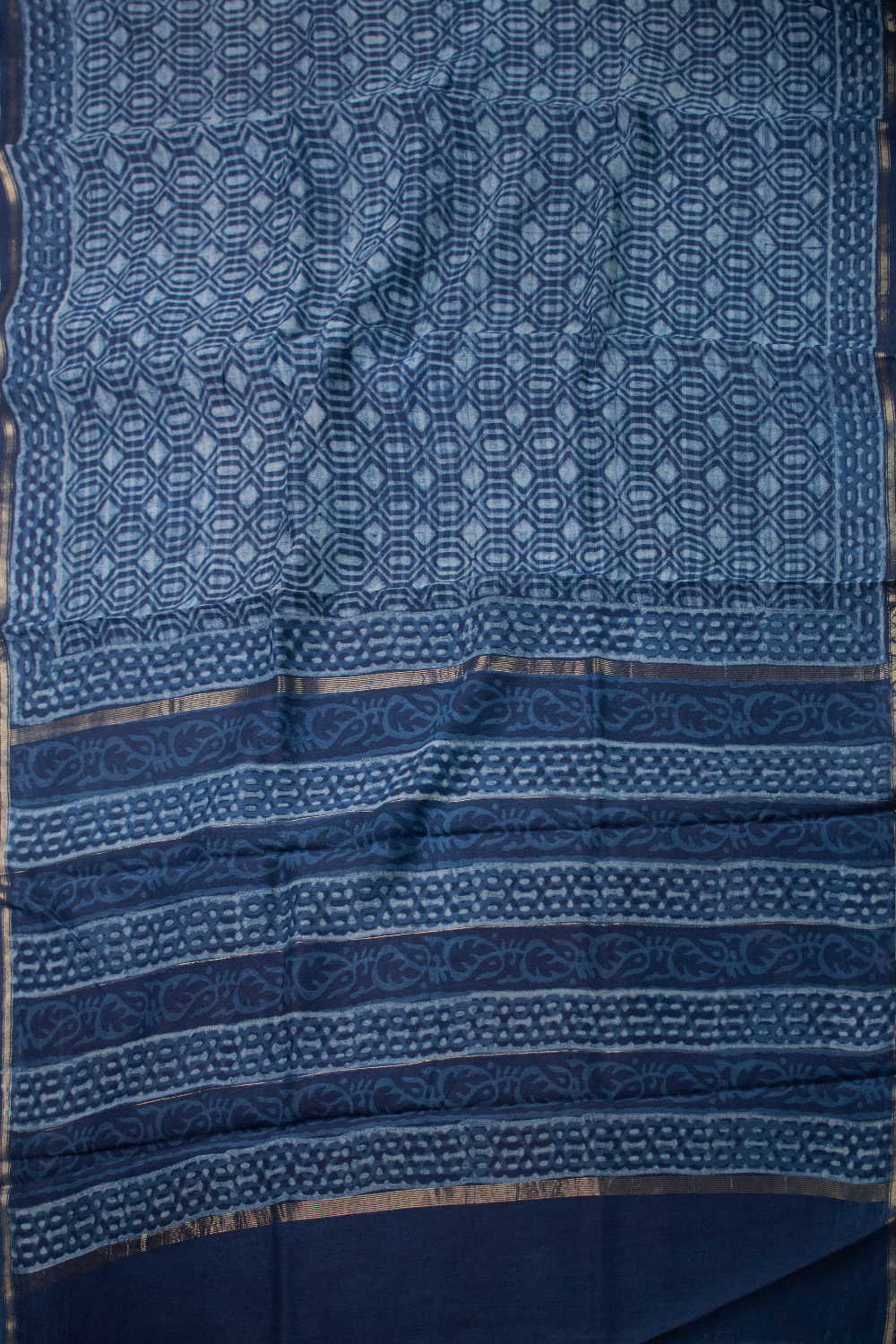 Misty Indigo Block Printed Chanderi Silk Cotton saree - Image 2