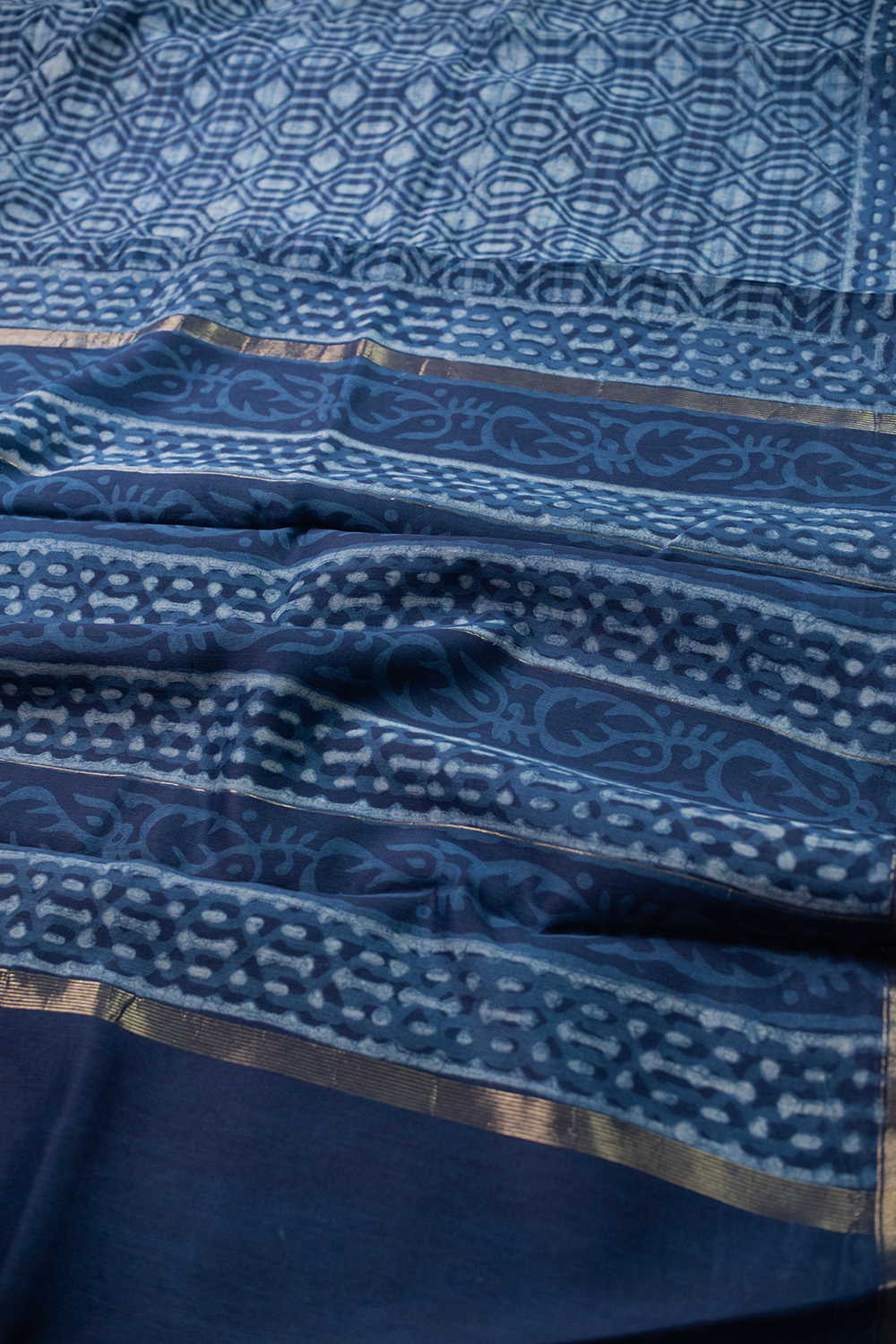 Misty Indigo Block Printed Chanderi Silk Cotton saree - Image 3