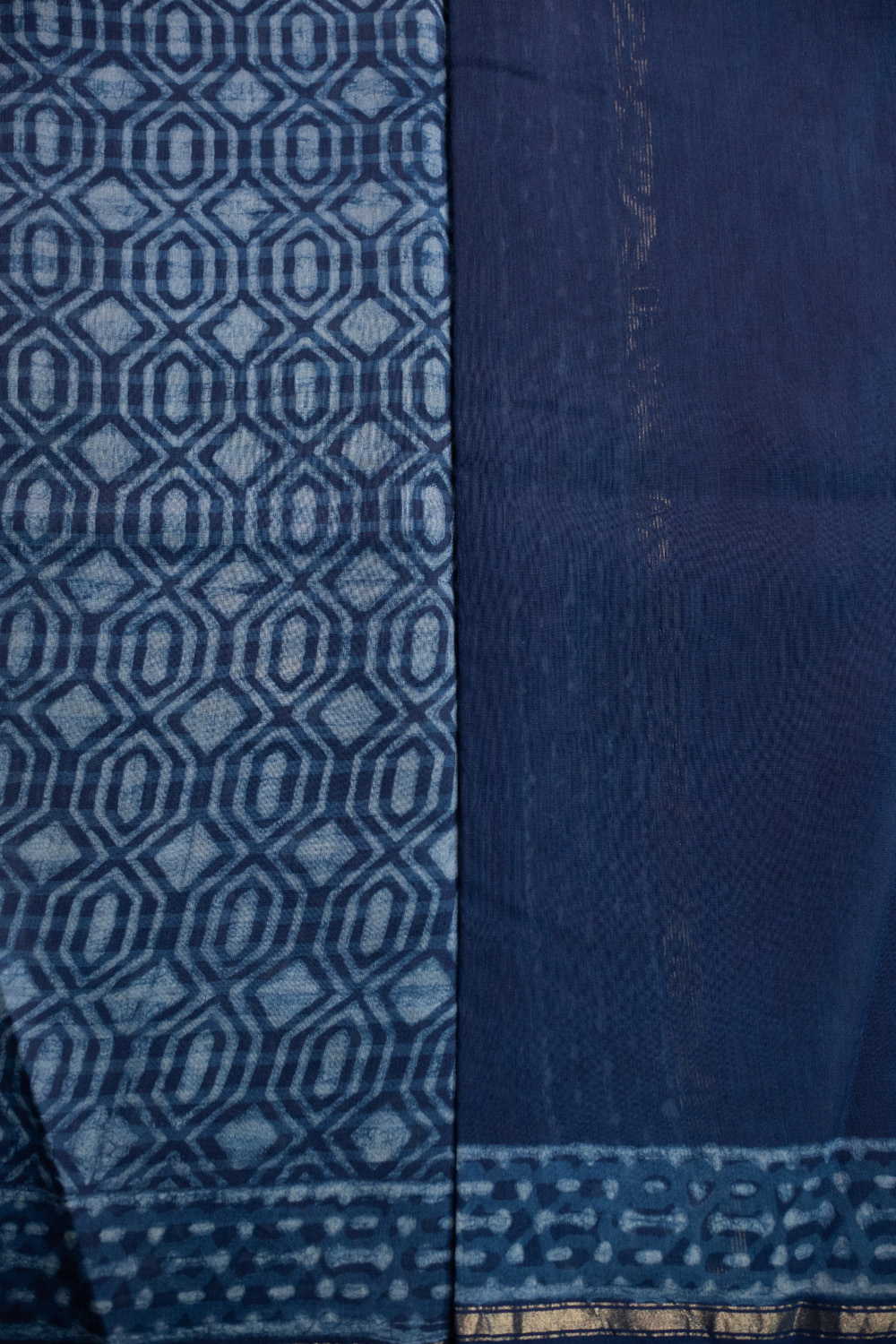 Misty Indigo Block Printed Chanderi Silk Cotton saree - Image 4