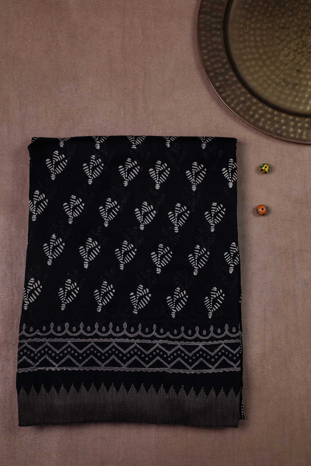 Black Block Printed Chanderi Silk Cotton saree