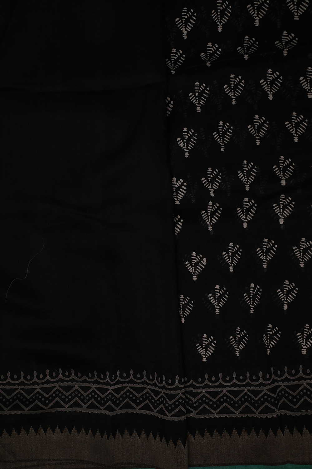 Black Block Printed Chanderi Silk Cotton saree - Image 4