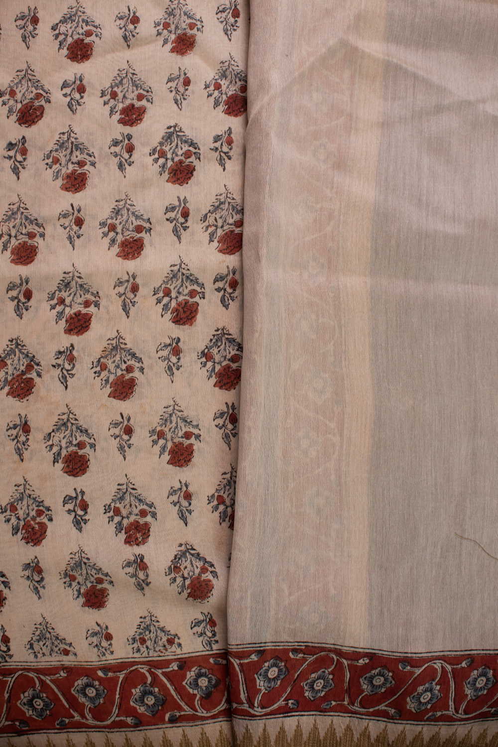 Floral Butta Block Printed Silk Cotton saree - Image 4