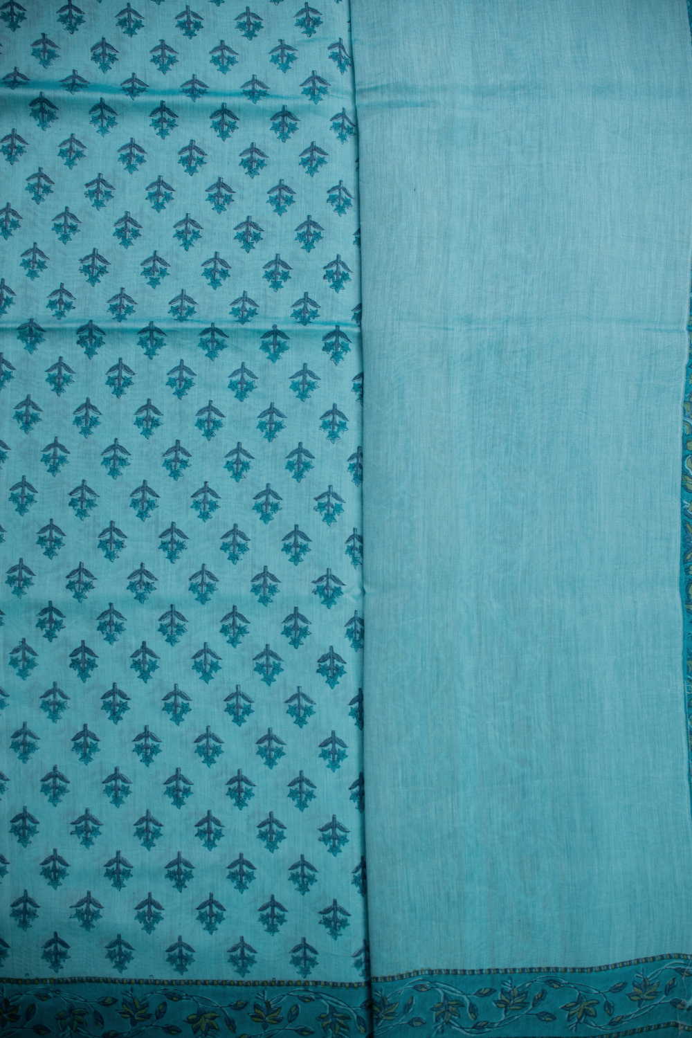 Light Blue Block Printed Silk Cotton saree - Image 4