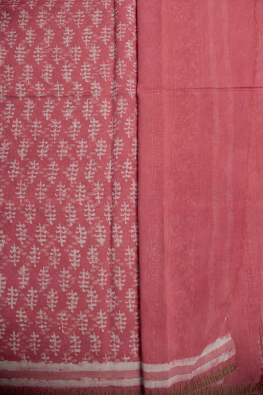 Taffy Pink Block Printed Silk Cotton saree - Image 4