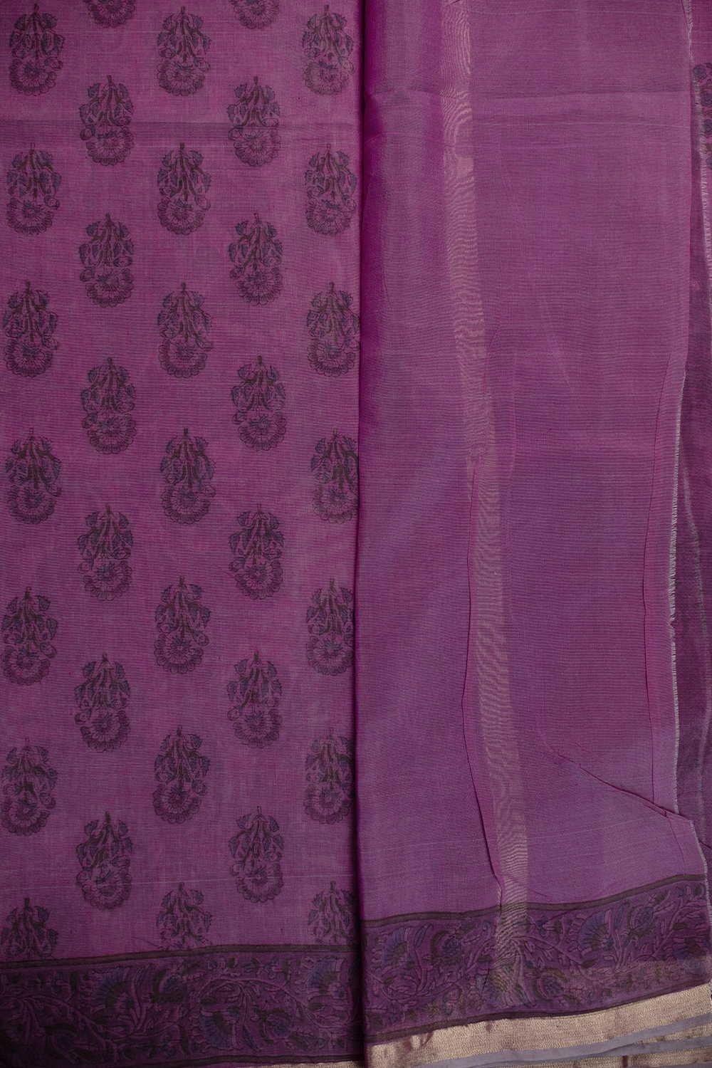 Purple - Floral Butta Block Printed Silk Cotton saree - Image 4