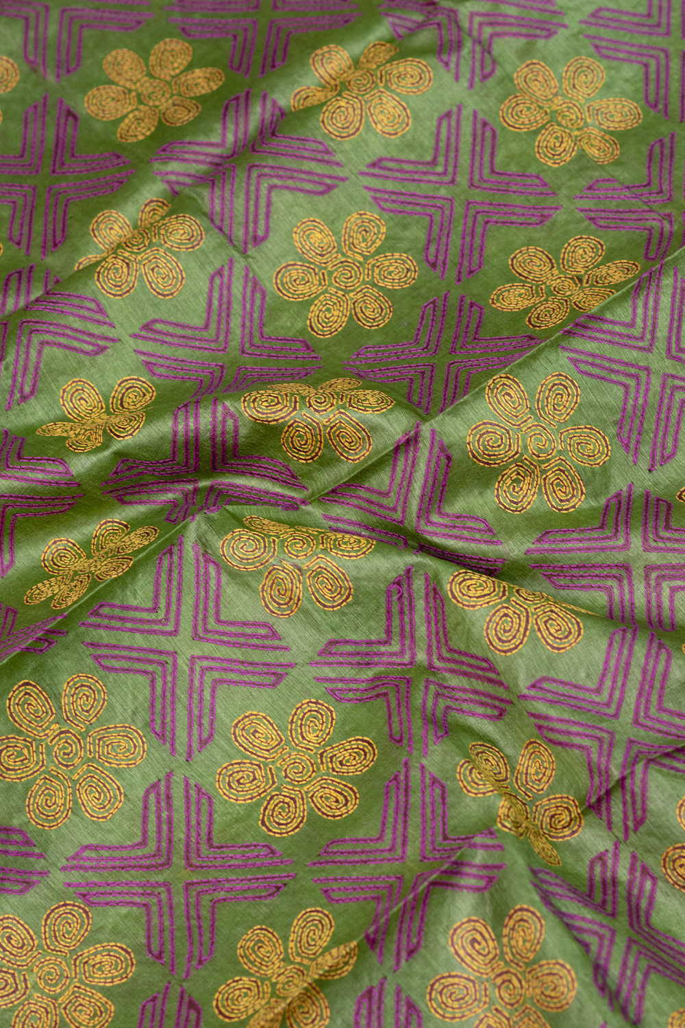 Parrot Green Kantha Tussar Silk Blouse - Image 3