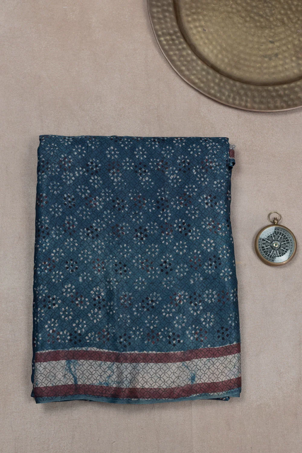 Indigo Block Printed Gajji Silk saree