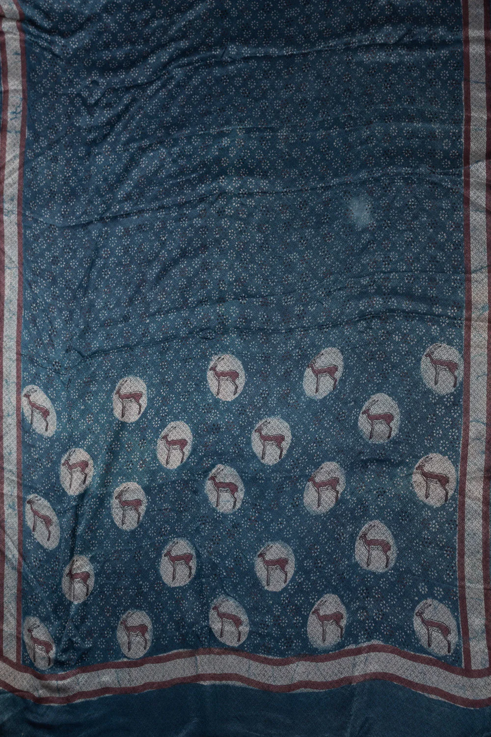 Indigo Block Printed Gajji Silk saree - Image 2