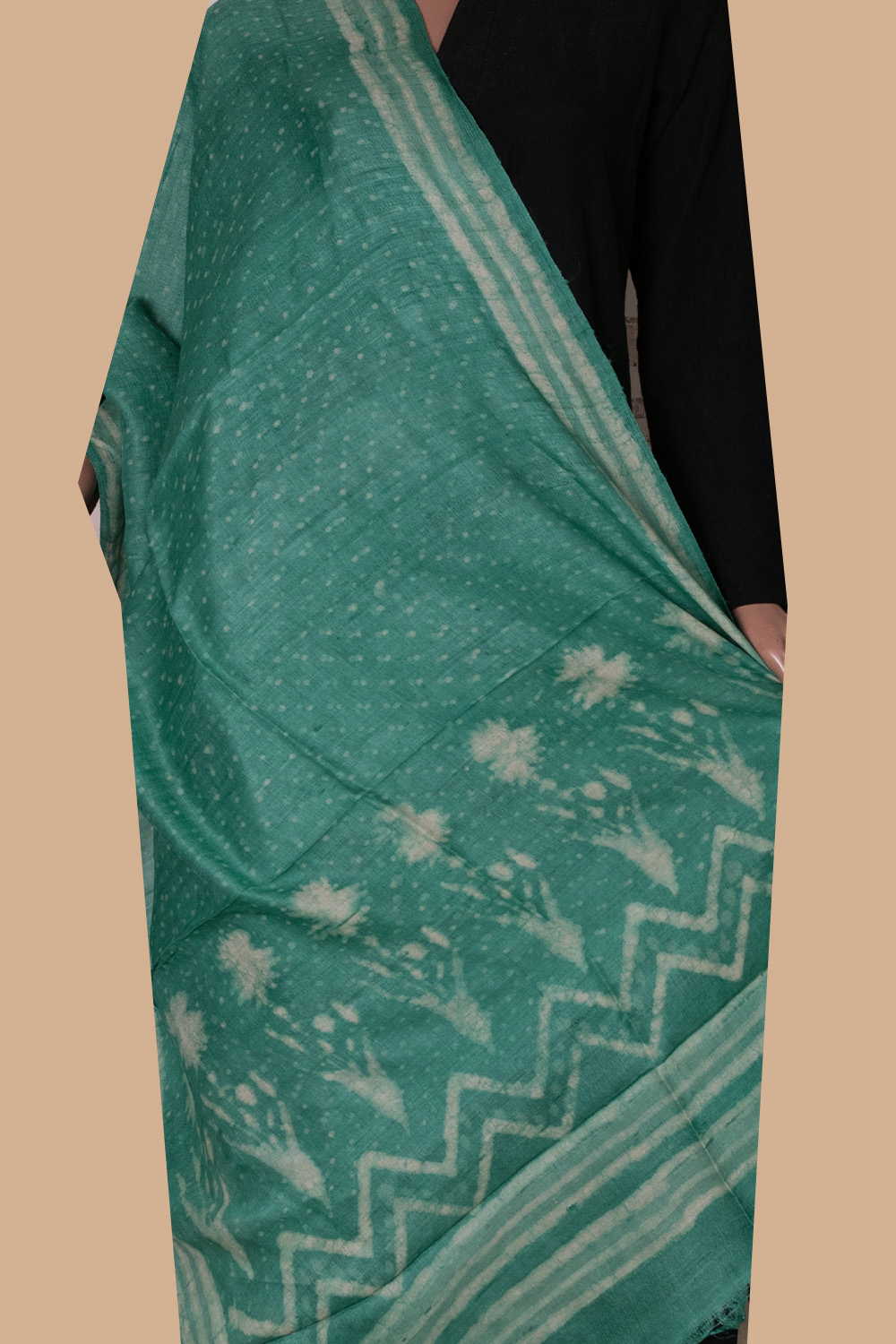 Spring Green Block Printed Tussar Dupatta