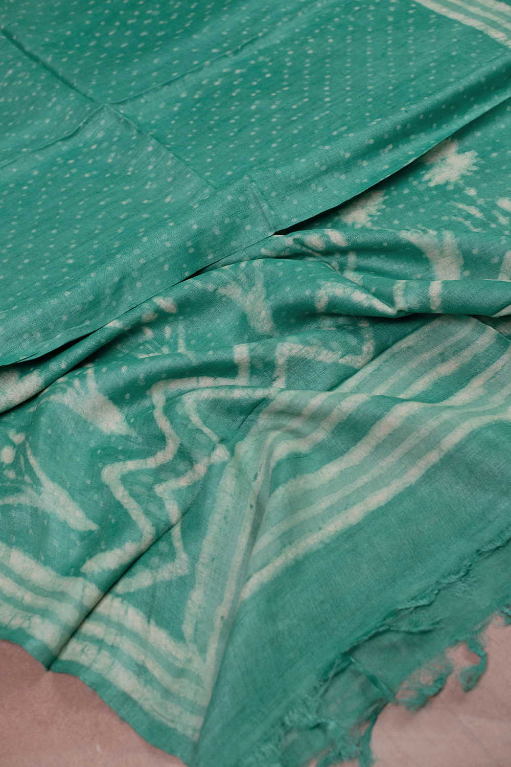 Spring Green Block Printed Tussar Dupatta - Image 2