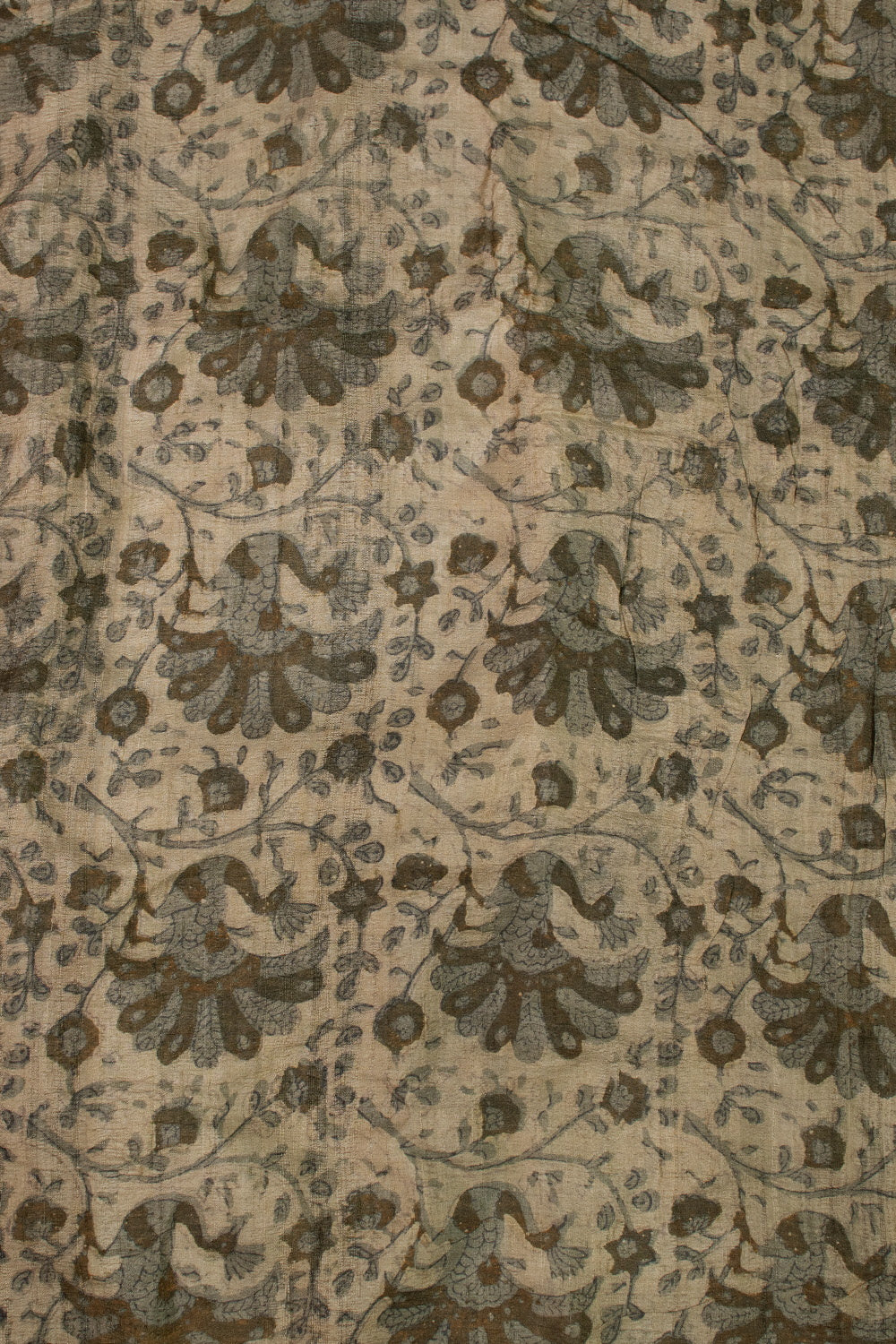 Floral Design Block Printed Tussar Fabric - Image 4