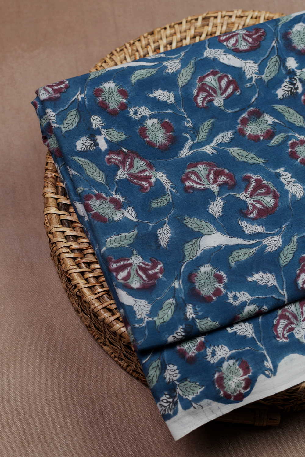 Blue Floral Garden Sanganeri Mul Cotton Fabric - 0.65m