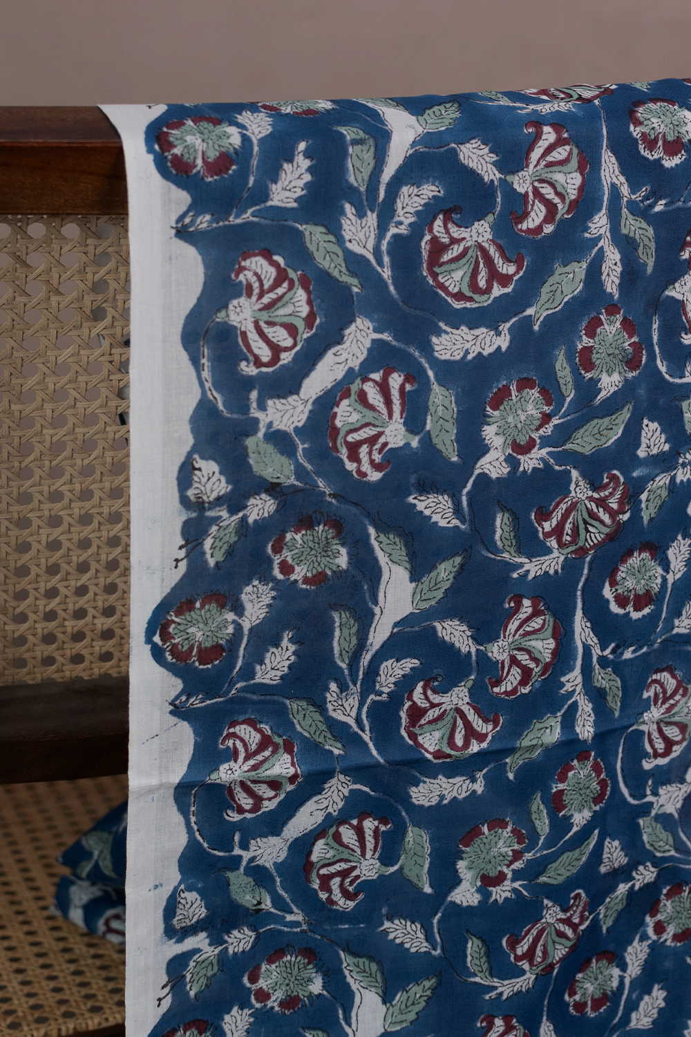 Blue Floral Garden Sanganeri Mul Cotton Fabric - 0.65m - Image 2