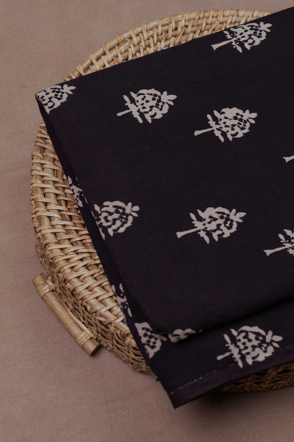 Buttas on Black Ajrak Cotton Fabric - 1m