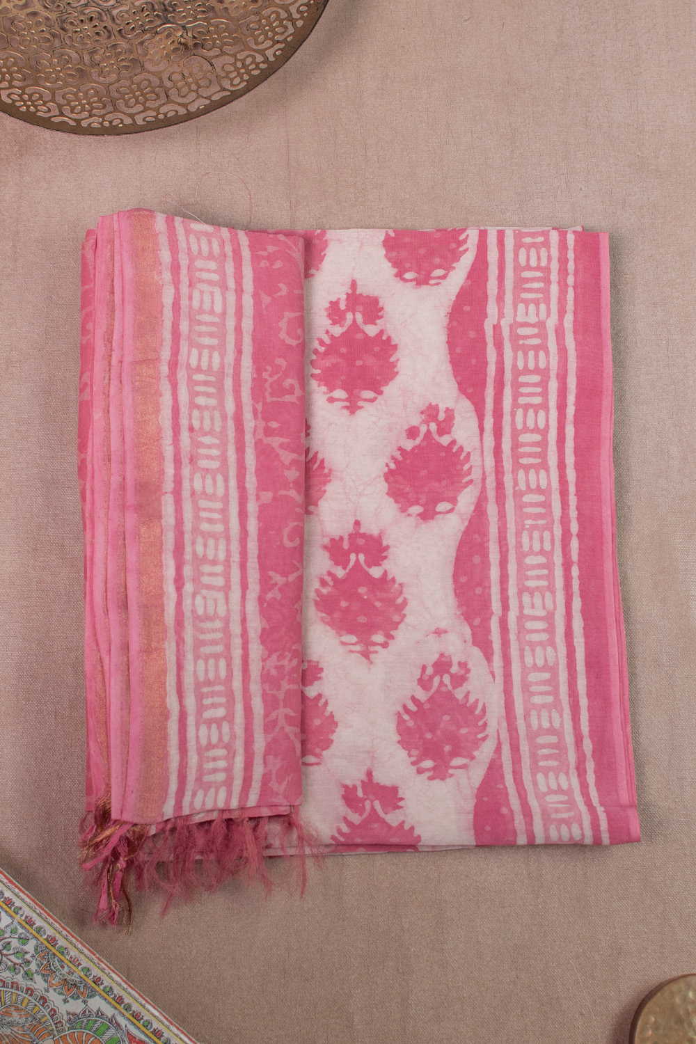 Creamy Pink Chanderi Silk Cotton Top & Dupatta