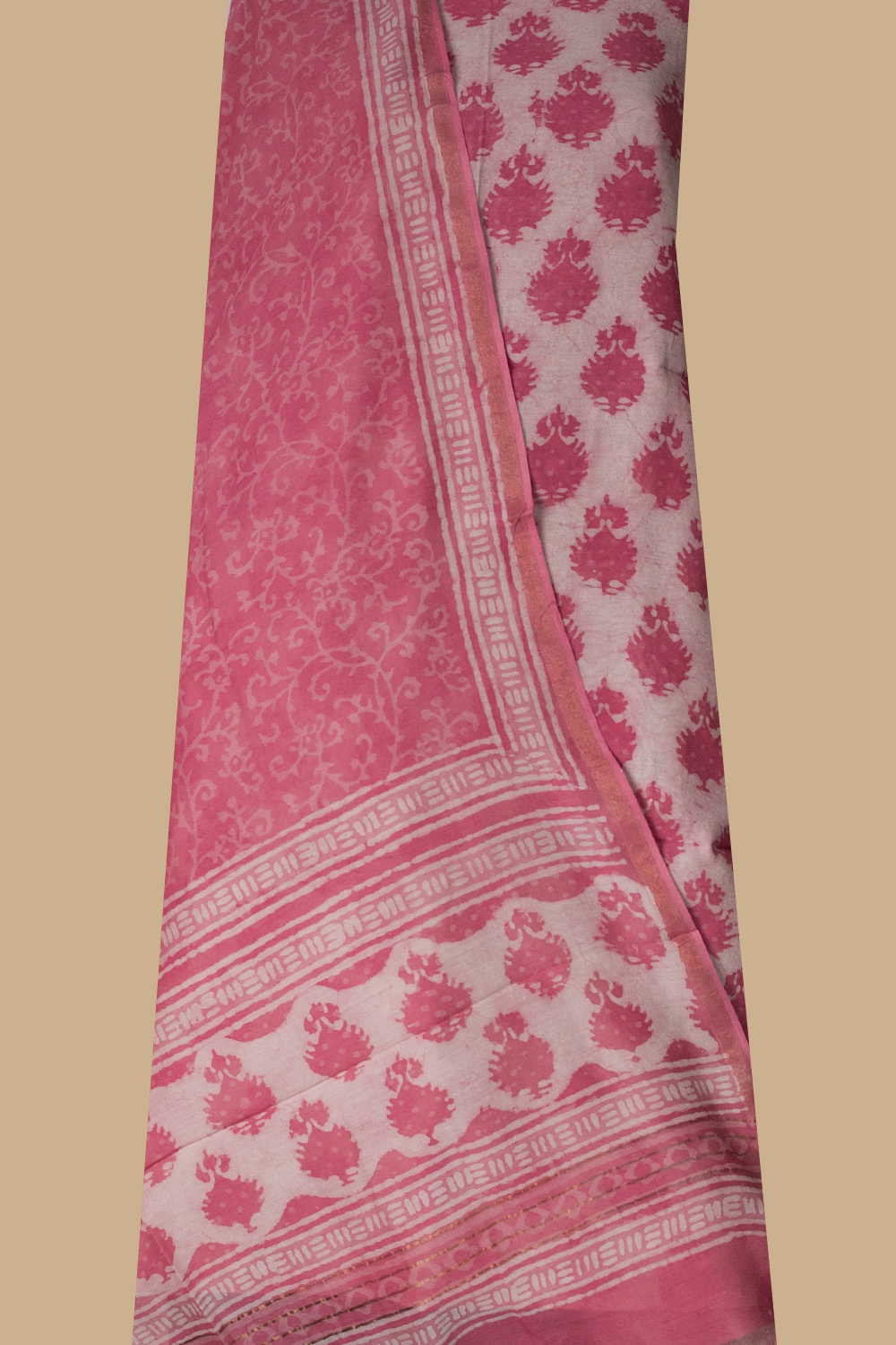 Creamy Pink Chanderi Silk Cotton Top & Dupatta - Image 3