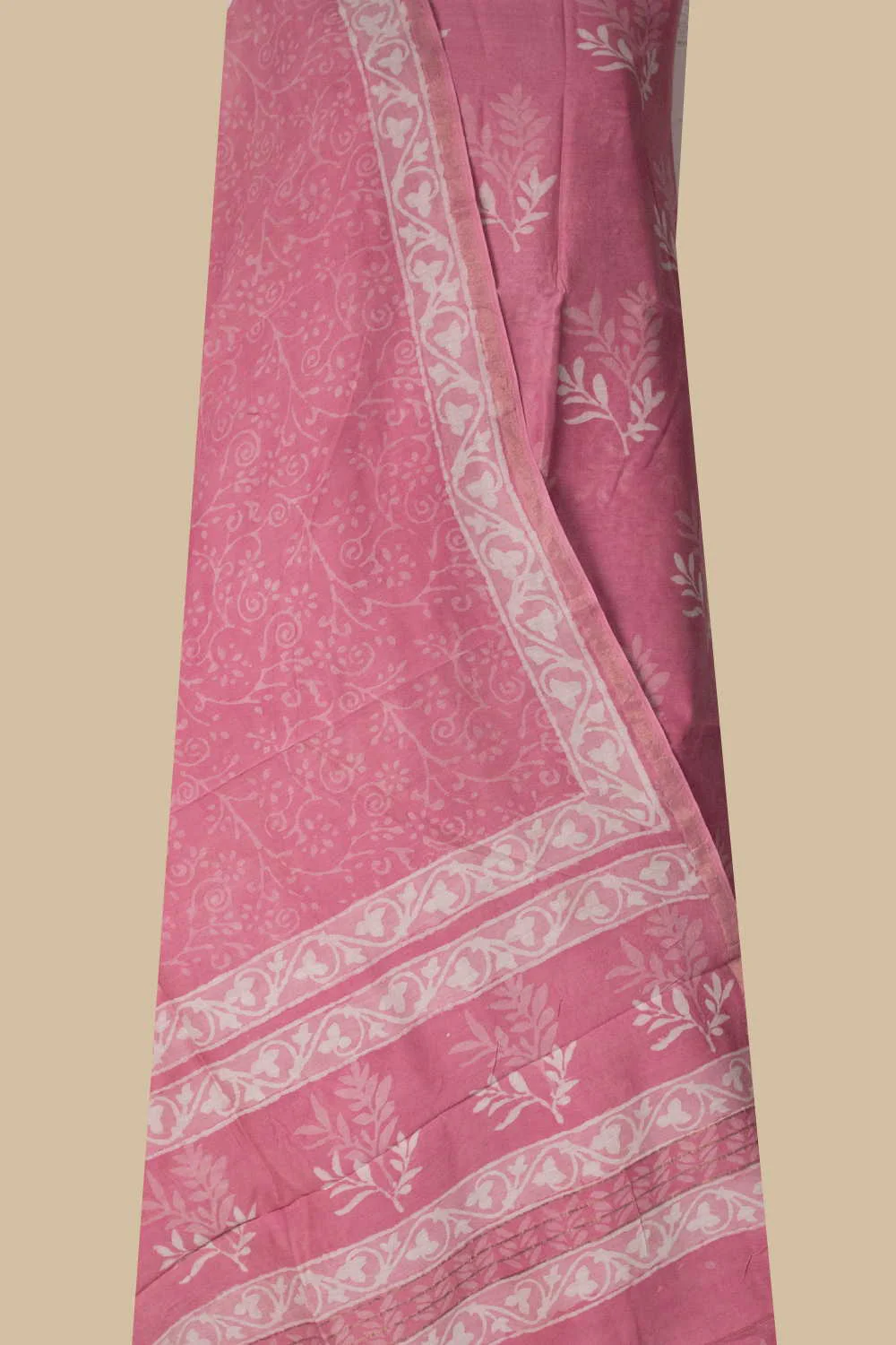 Pink with Floral Chanderi Silk Cotton Top & Dupatta - Image 2