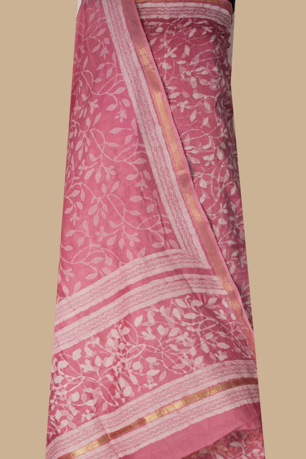 Leafy Floral Chanderi Silk Cotton Top & Dupatta - Image 2