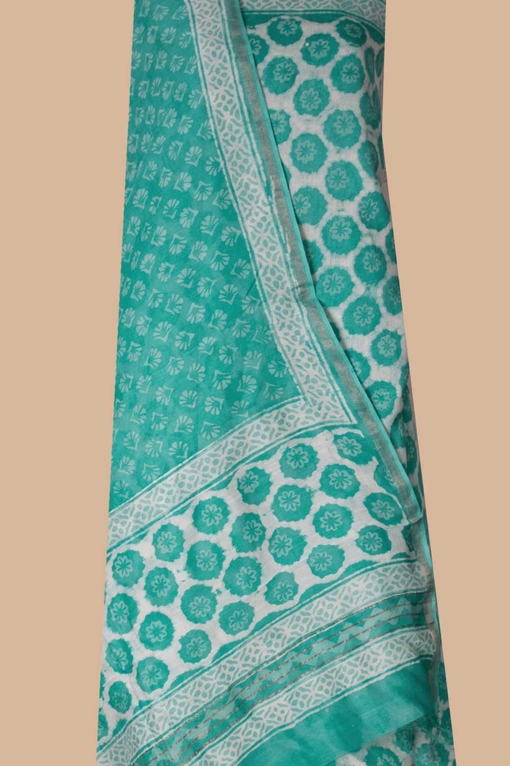 Green Chanderi Silk Cotton Top & Dupatta - Image 2
