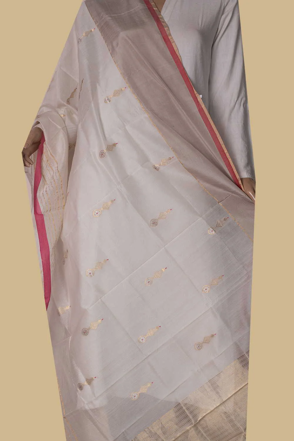 Zari Butti - Cream Chanderi Silk Cotton Dupatta - Image 2