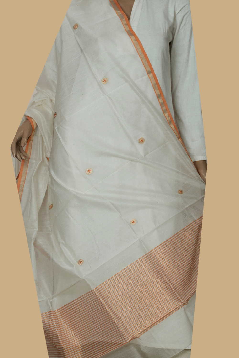 Off-White with Zari Butta Chanderi Silk Cotton Dupatta - Image 2