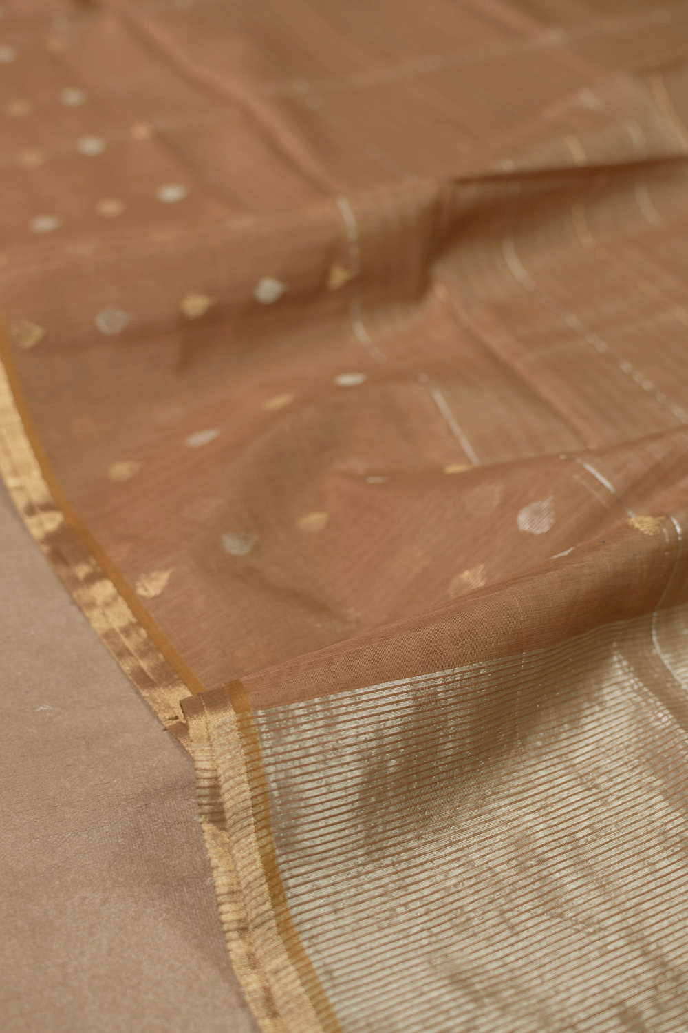 Dark Beige Chanderi Silk Cotton Dupatta - Image 3