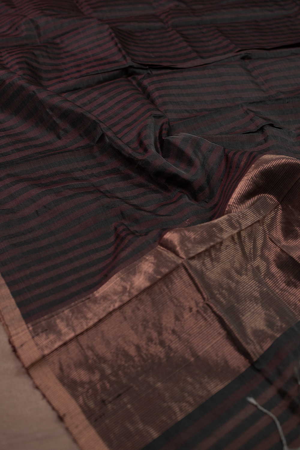 Grey & Brown Stripe Chanderi Silk Cotton Dupatta - Image 4