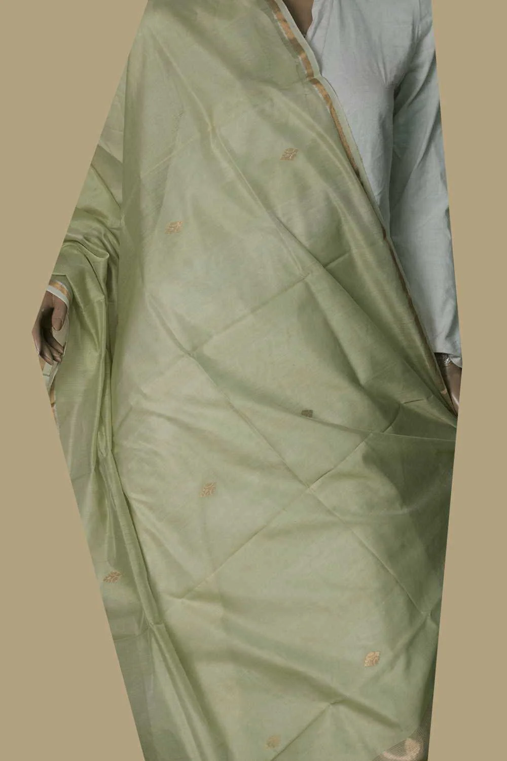 Pista Green Chanderi Silk Cotton Dupatta - Image 3