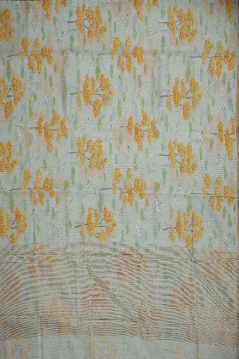 Designer Swans on Off-White Chanderi Silk Cotton Saree - Image 2
