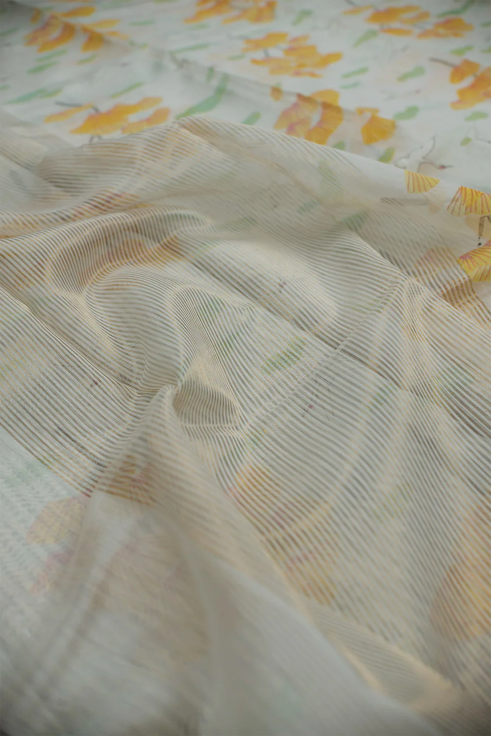 Designer Swans on Off-White Chanderi Silk Cotton Saree - Image 3
