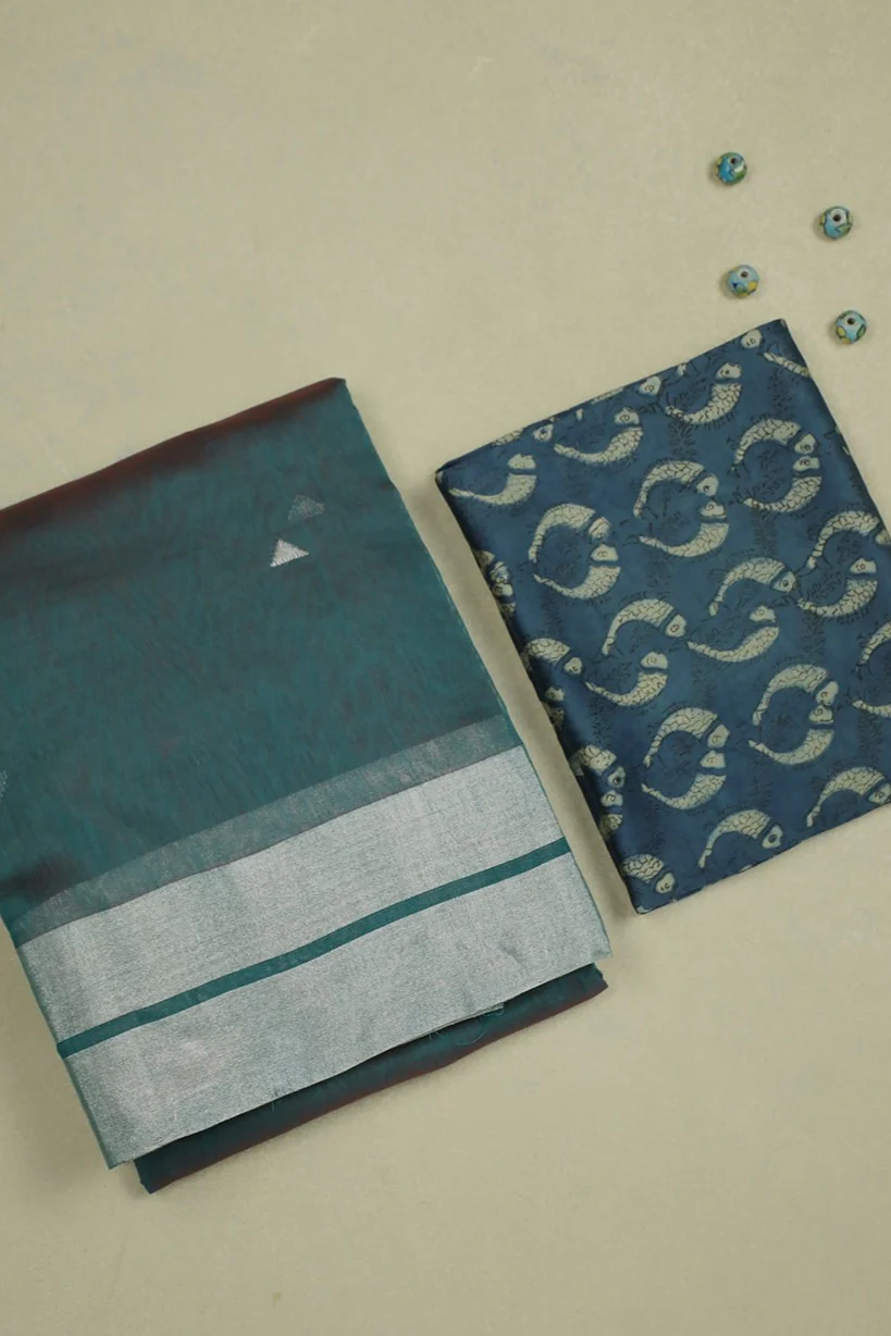 Dual Shaded Green Handwoven Chanderi Silk Cotton Saree with Modal Silk Blouse