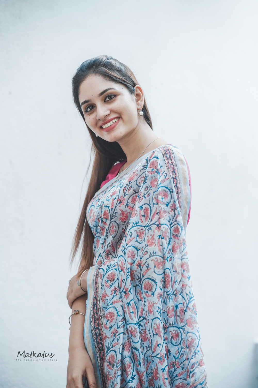 Smudged Blue Chanderi Silk Cotton saree - Image 5