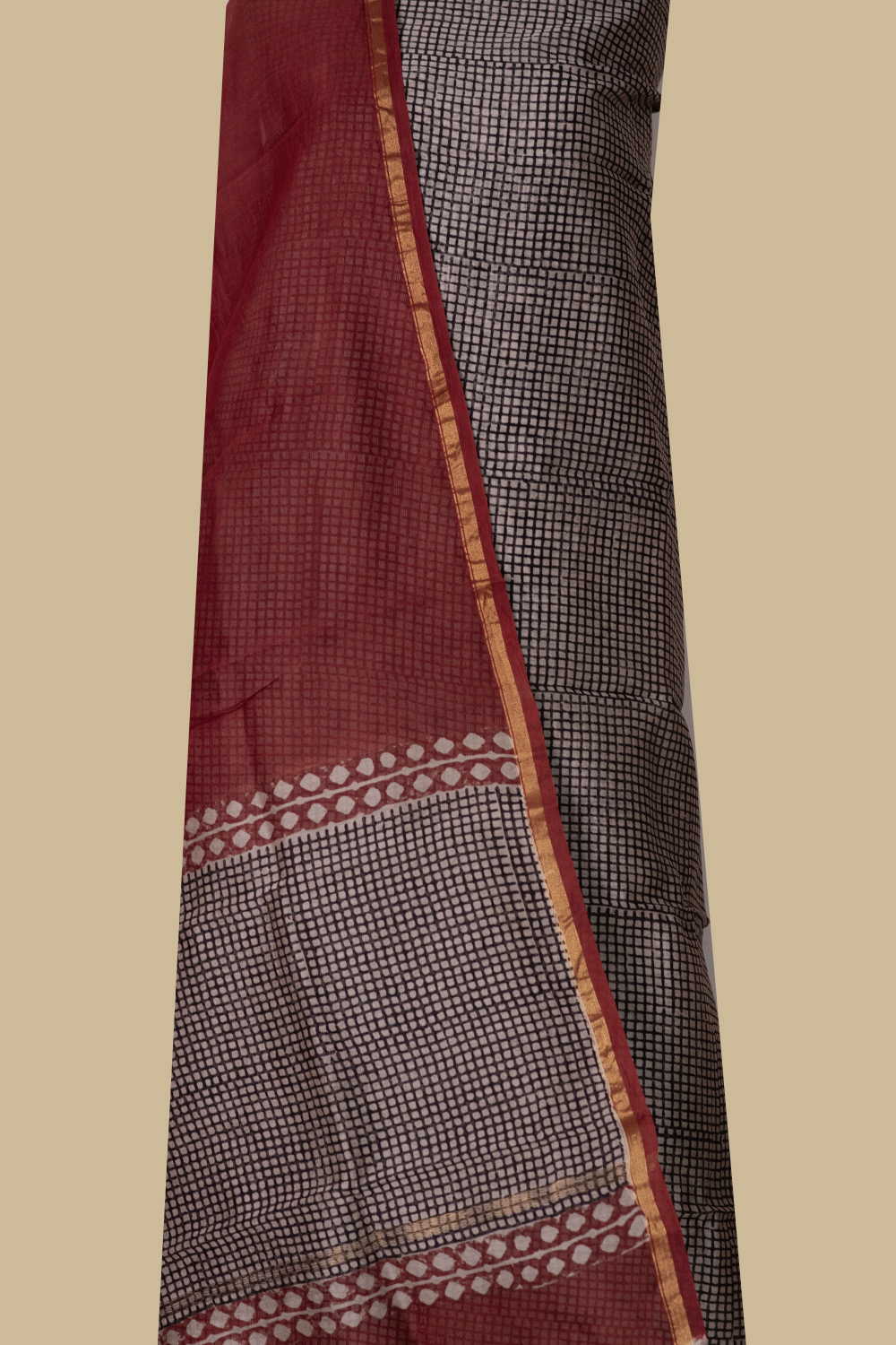 Checks Design Chanderi Silk Cotton Suit - Image 2