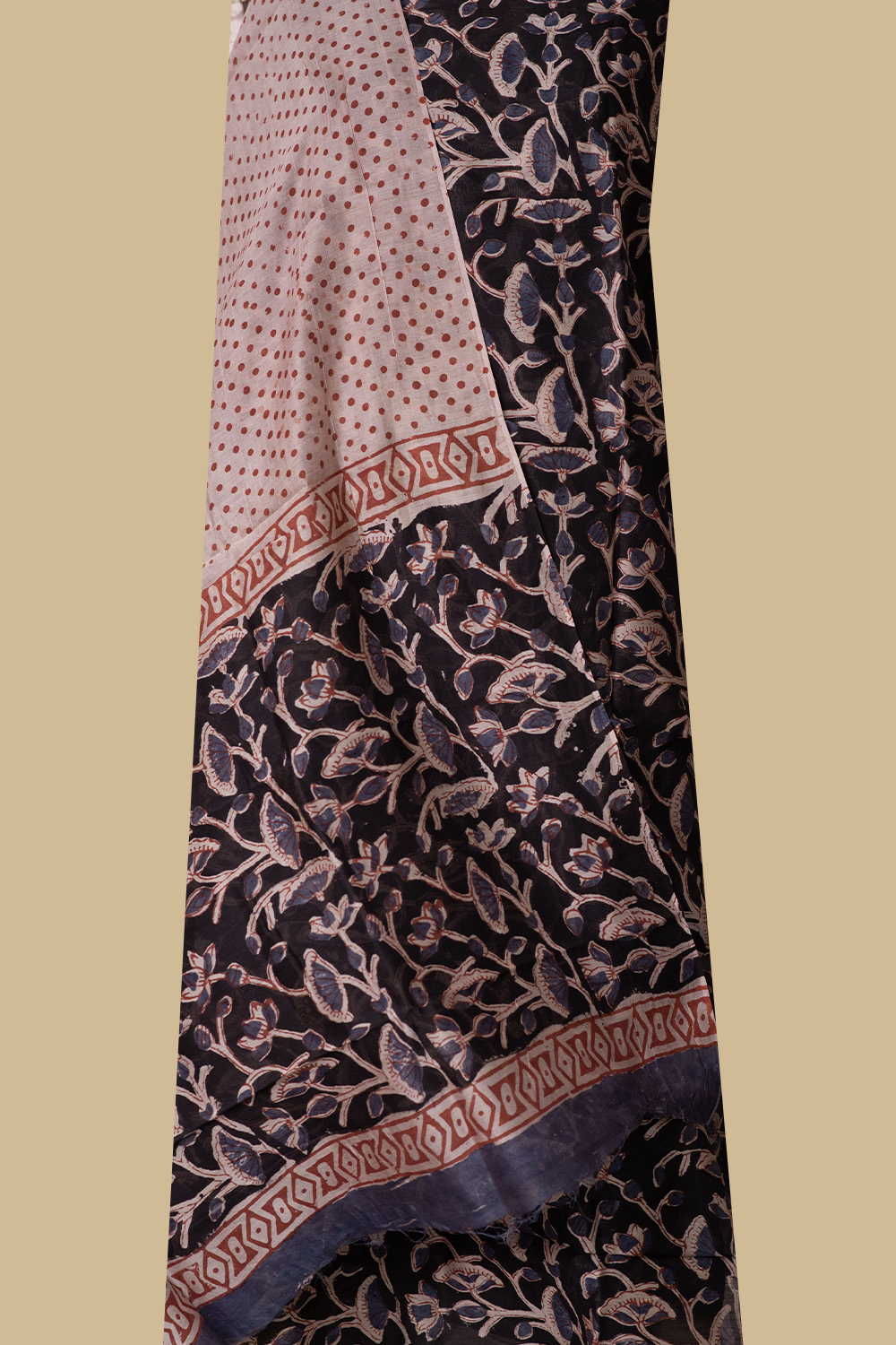 Black Floral Chanderi Silk Cotton Suit - Image 2