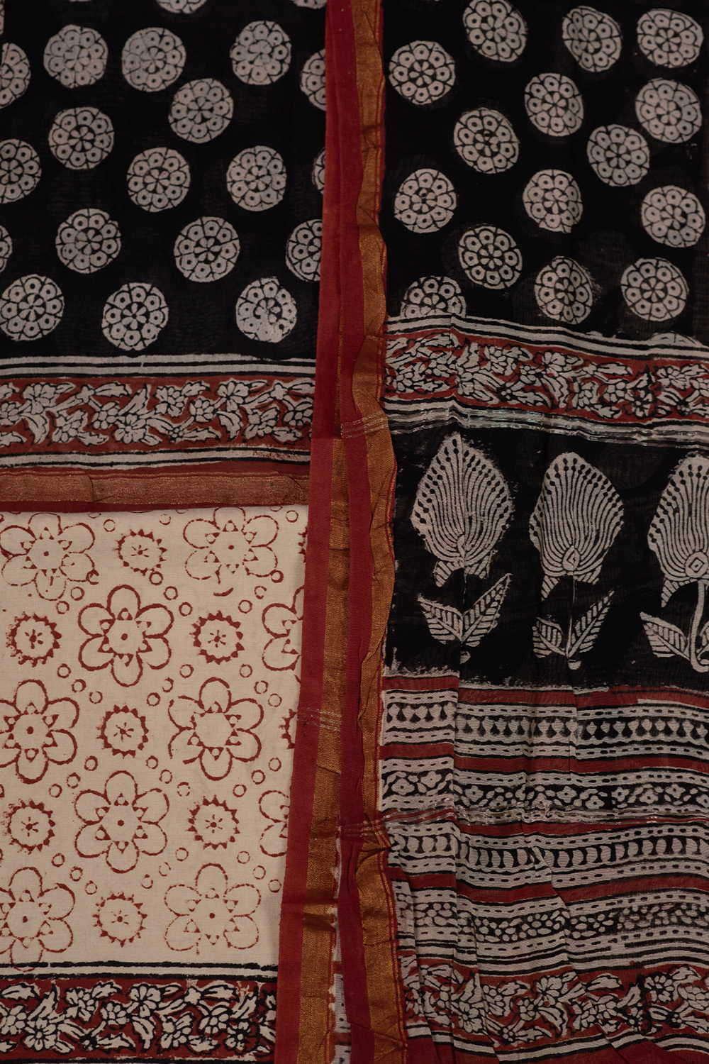 Motifs on Black Chanderi Silk Cotton Suit - Image 3