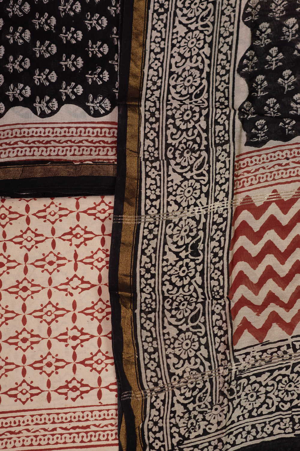 Flower Motifs on Black Chanderi Silk Cotton Suit - Image 3